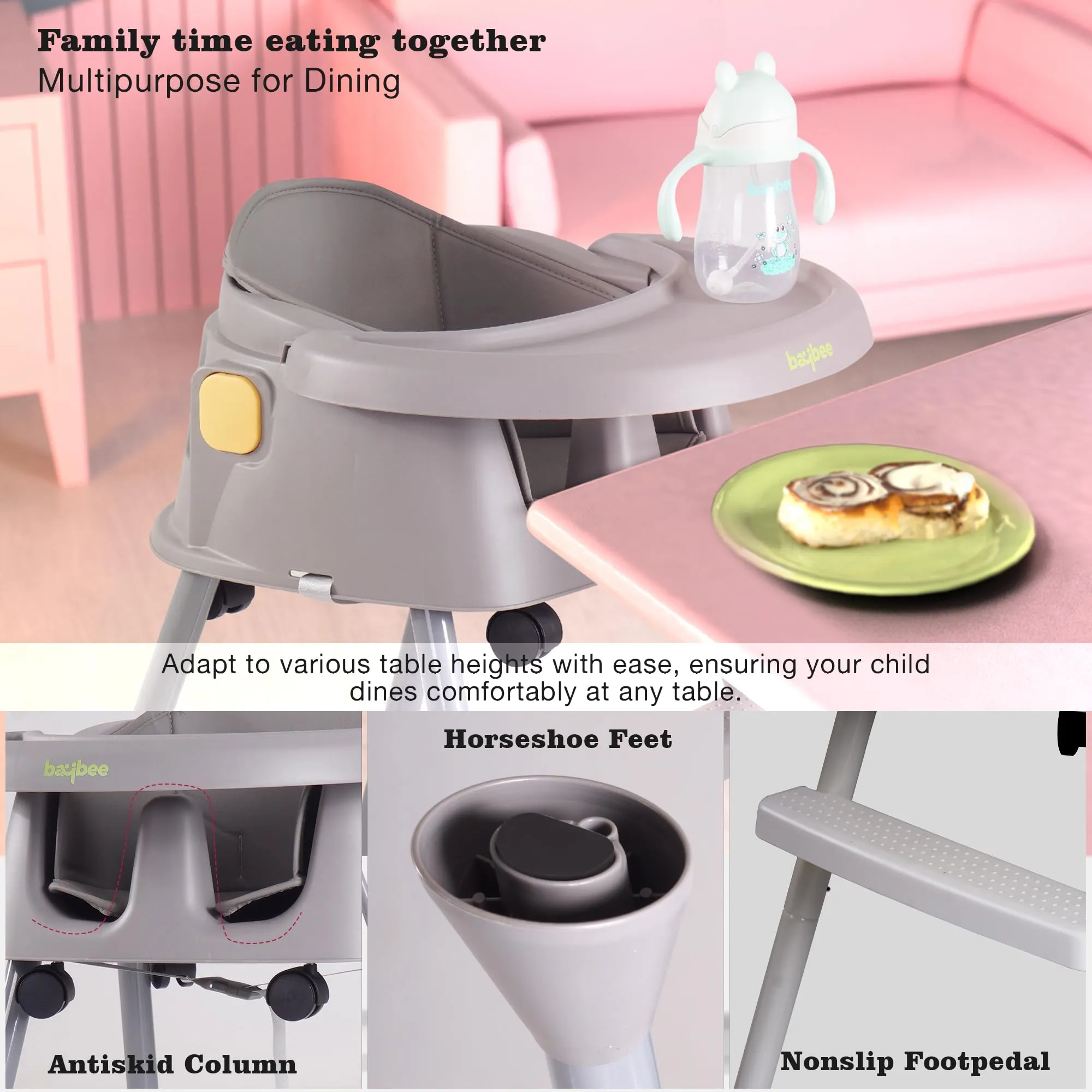 EvolveEats 4 in 1 Convertible High Chair for Kids with Adjustable Comfortable Seat
