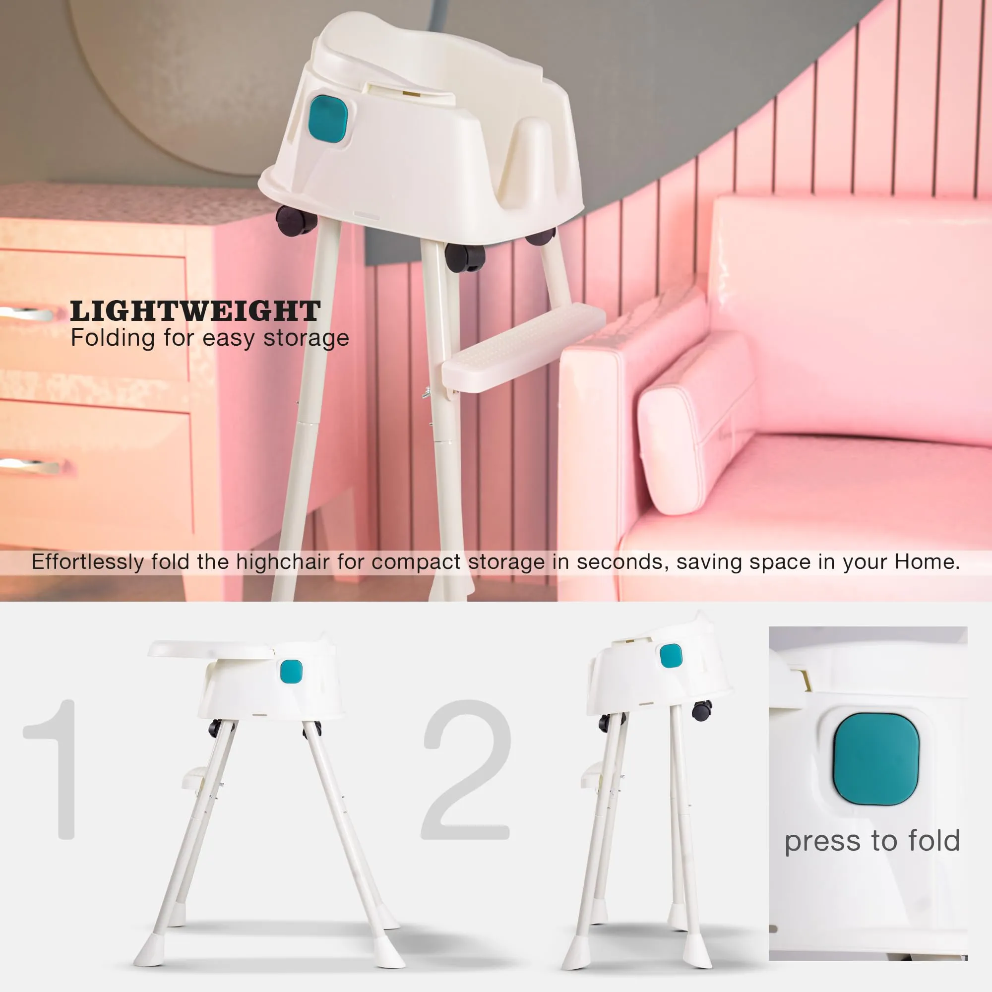 EvolveEats 4 in 1 Convertible High Chair for Kids with Adjustable Comfortable Seat