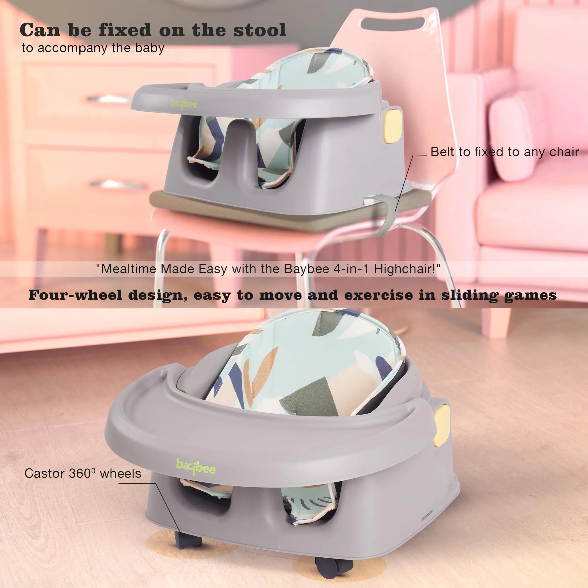 EvolveEats 4 in 1 Convertible High Chair for Kids with Adjustable Comfortable Seat