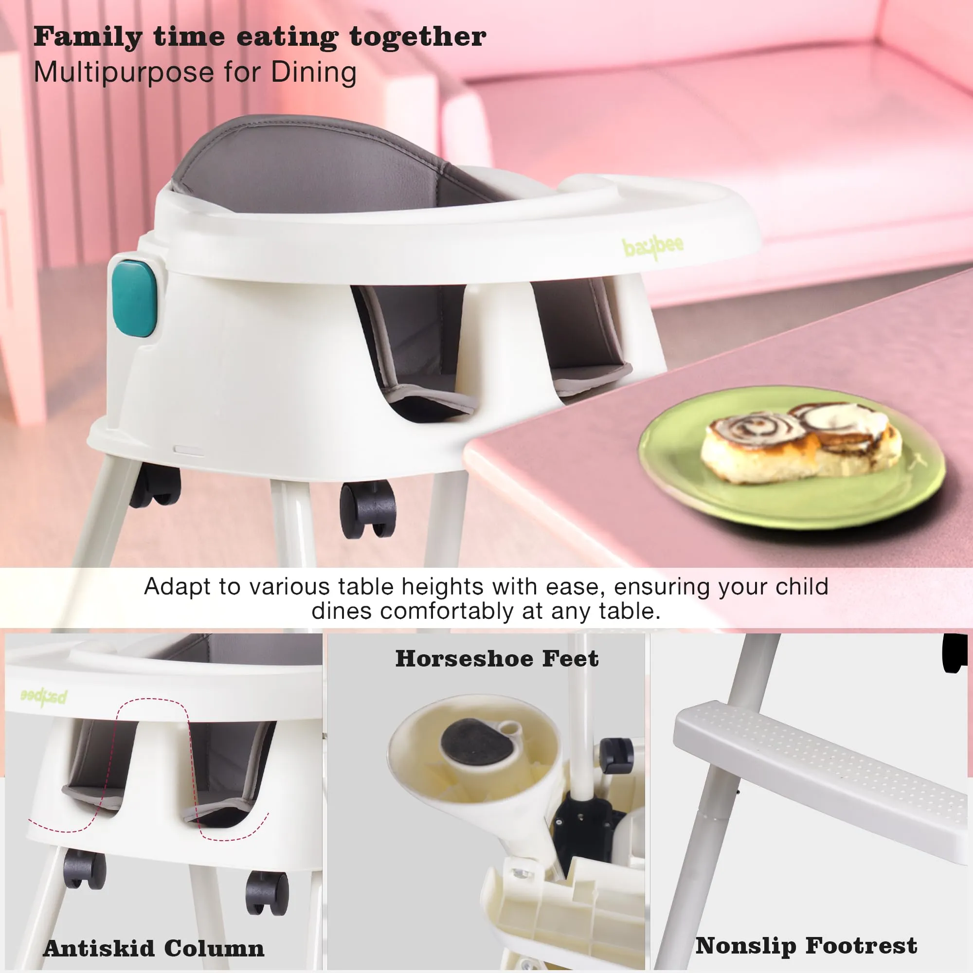 EvolveEats 4 in 1 Convertible High Chair for Kids with Adjustable Comfortable Seat