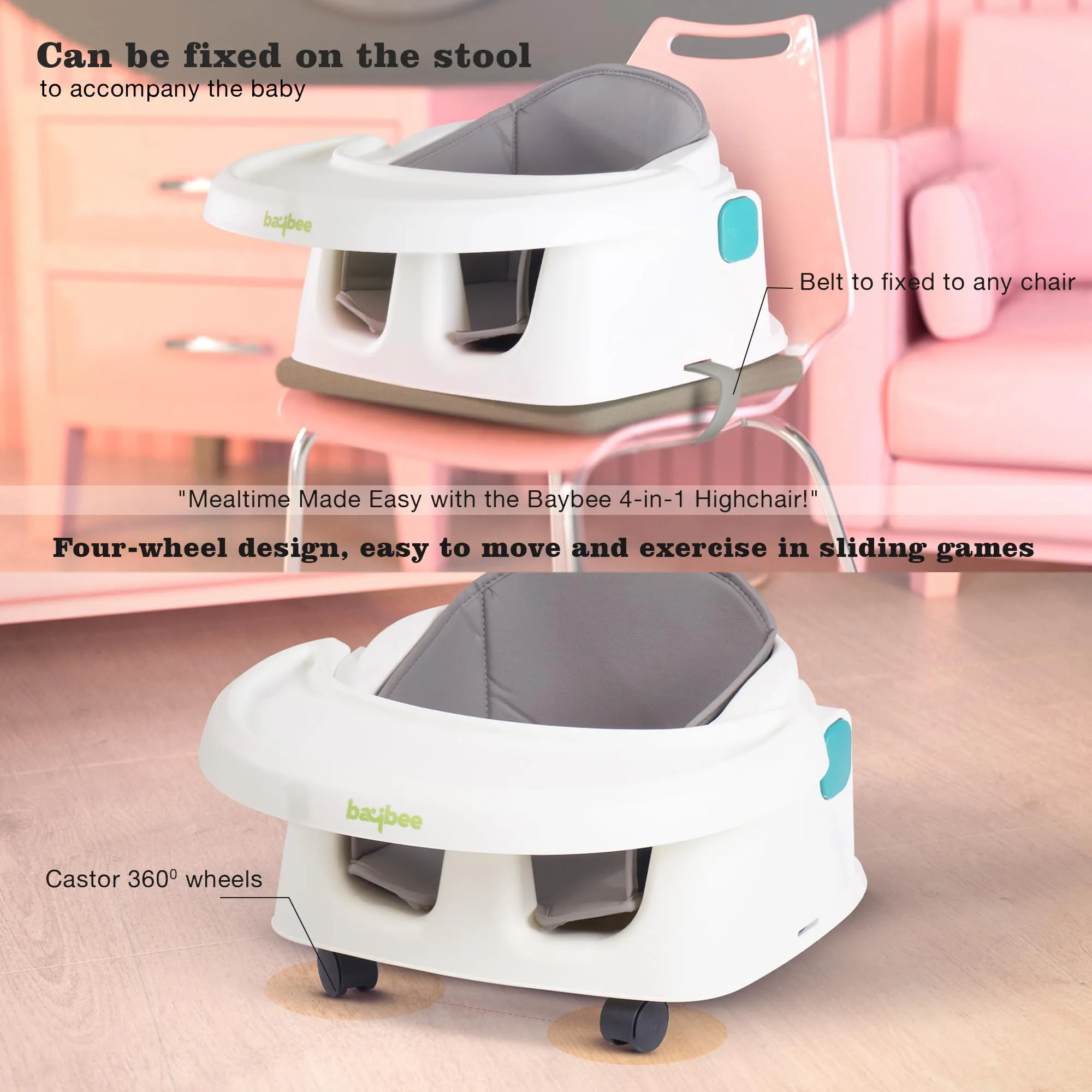 EvolveEats 4 in 1 Convertible High Chair for Kids with Adjustable Comfortable Seat