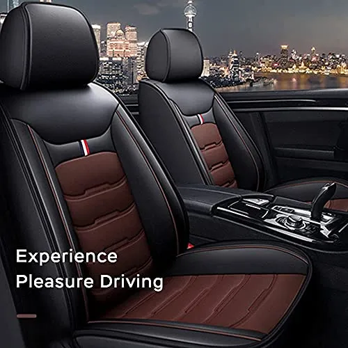 Front & Rear Seat Covers for Chevy Chevrolet Bolt EV EUV Car Seat Cover Luxury PU Leather Comfortable Wear Resistant Black×Brown