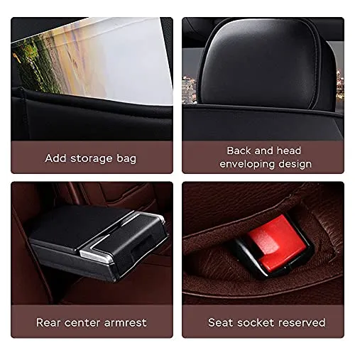 Front & Rear Seat Covers for Chevy Chevrolet Bolt EV EUV Car Seat Cover Luxury PU Leather Comfortable Wear Resistant Black×Brown