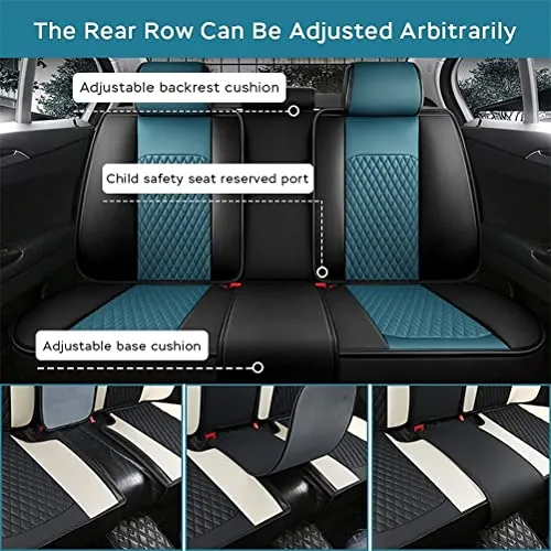 Front & Rear Seat Covers with Headrest Backrest Cushions for Chevy Chevrolet Bolt EV EUV Car Seat Cover Luxury PU Leather Comfortable Stylish Black×Blue