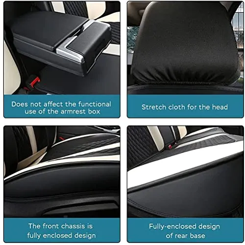 Front & Rear Seat Covers with Headrest Backrest Cushions for Chevy Chevrolet Bolt EV EUV Car Seat Cover Luxury PU Leather Comfortable Stylish Black×Blue