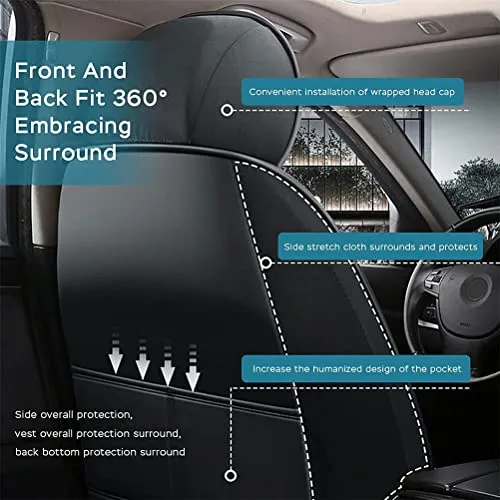 Front & Rear Seat Covers with Headrest Backrest Cushions for Chevy Chevrolet Bolt EV EUV Car Seat Cover Luxury PU Leather Comfortable Stylish Black×Blue