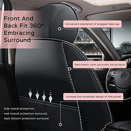 Front & Rear Seat Covers with Headrest Backrest Cushions for Chevy Chevrolet Bolt EV EUV Car Seat Cover Luxury PU Leather Comfortable Stylish Pink×Beige