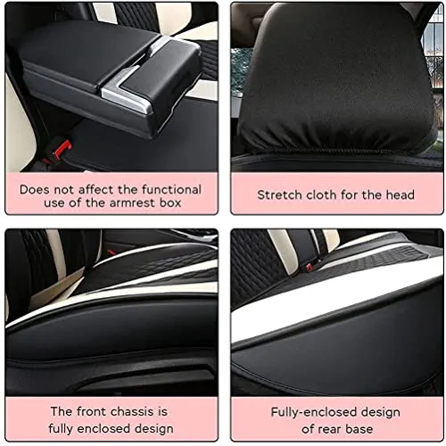 Front & Rear Seat Covers with Headrest Backrest Cushions for Chevy Chevrolet Bolt EV EUV Car Seat Cover Luxury PU Leather Comfortable Stylish Pink×Beige