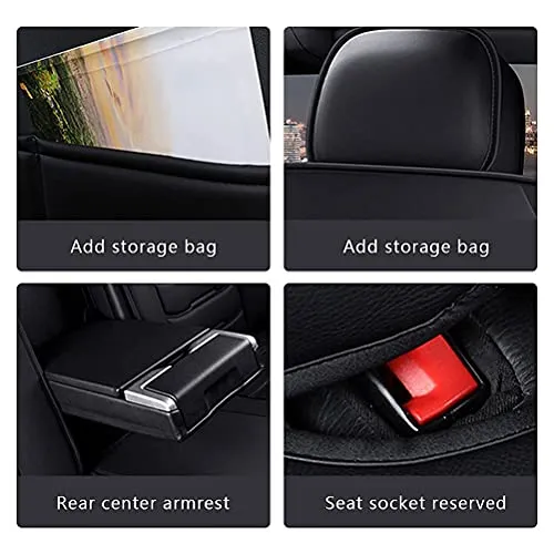 Front & Rear Seat Covers with Headrest Backrest Cushions for Chevy Chevrolet Bolt EV EUV Car Seat Cover Luxury PU Leather Comfortable Wear Resistant Black