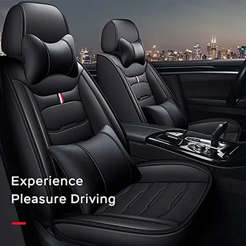 Front & Rear Seat Covers with Headrest Backrest Cushions for Chevy Chevrolet Bolt EV EUV Car Seat Cover Luxury PU Leather Comfortable Wear Resistant Black