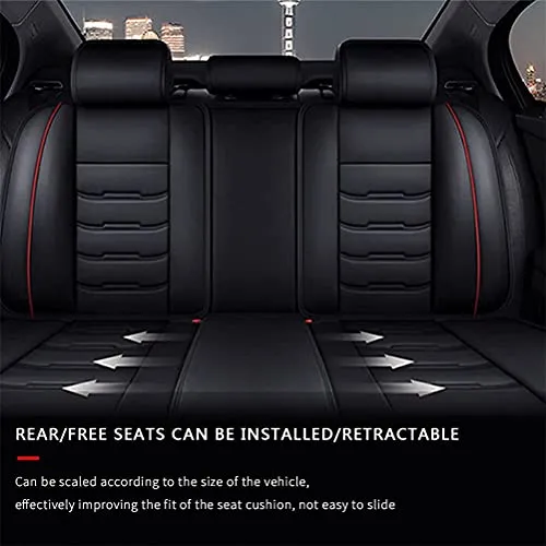 Front & Rear Seat Covers with Headrest Backrest Cushions for Chevy Chevrolet Bolt EV EUV Car Seat Cover Luxury PU Leather Comfortable Wear Resistant Black×Red