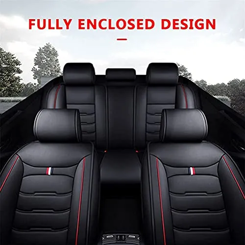 Front & Rear Seat Covers with Headrest Backrest Cushions for Chevy Chevrolet Bolt EV EUV Car Seat Cover Luxury PU Leather Comfortable Wear Resistant Black×Red