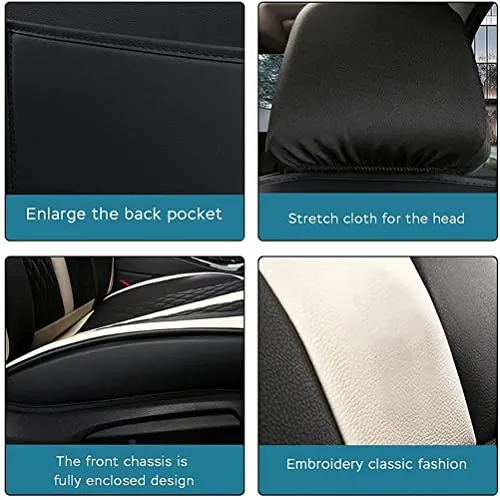 Front Seat Covers with Headrest Backrest Cushions for Chevy Chevrolet Bolt EV EUV Car Seat Cover Luxury PU Leather Comfortable Stylish Black×Blue