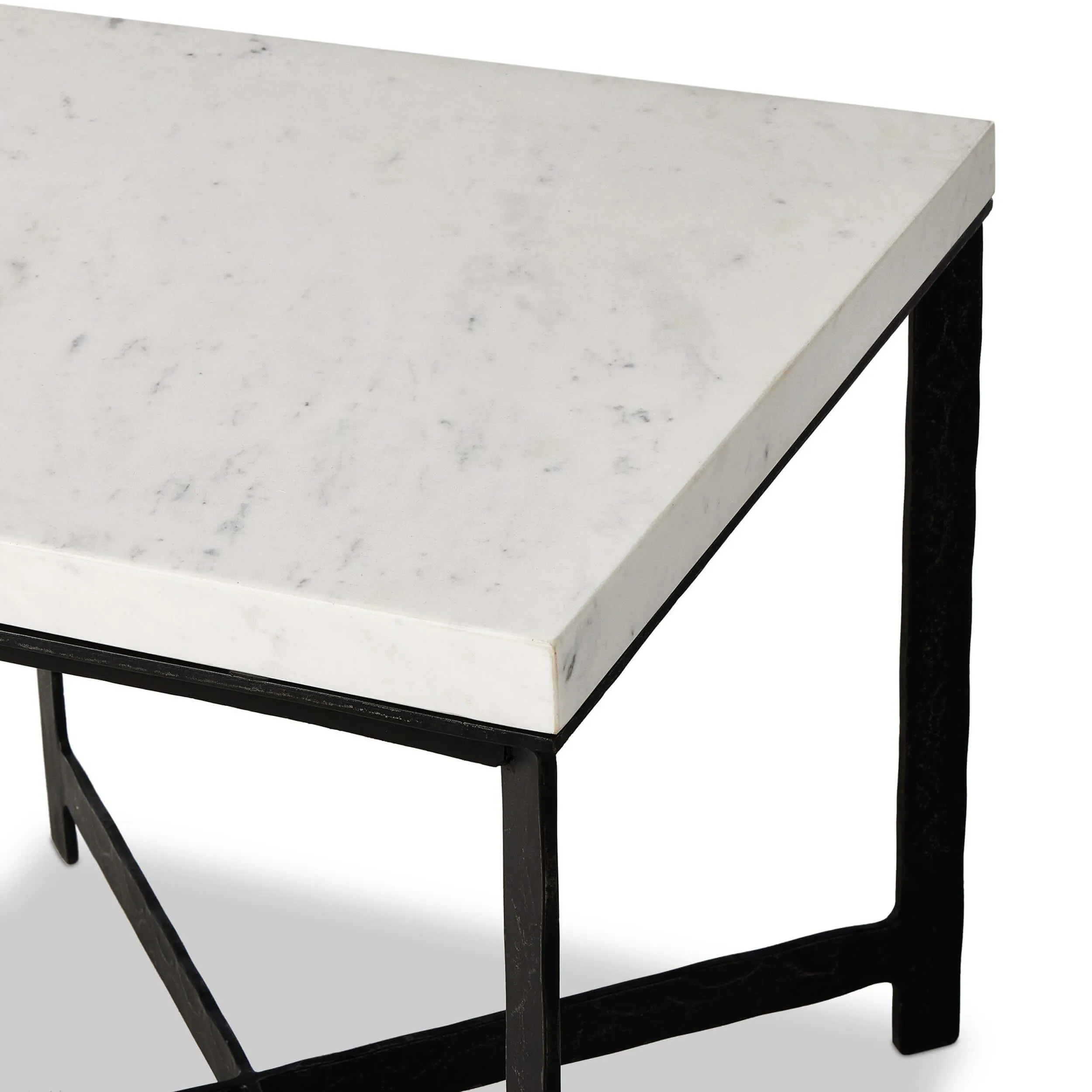 Hammered Iron End Table, White Marble/Hammered Black
