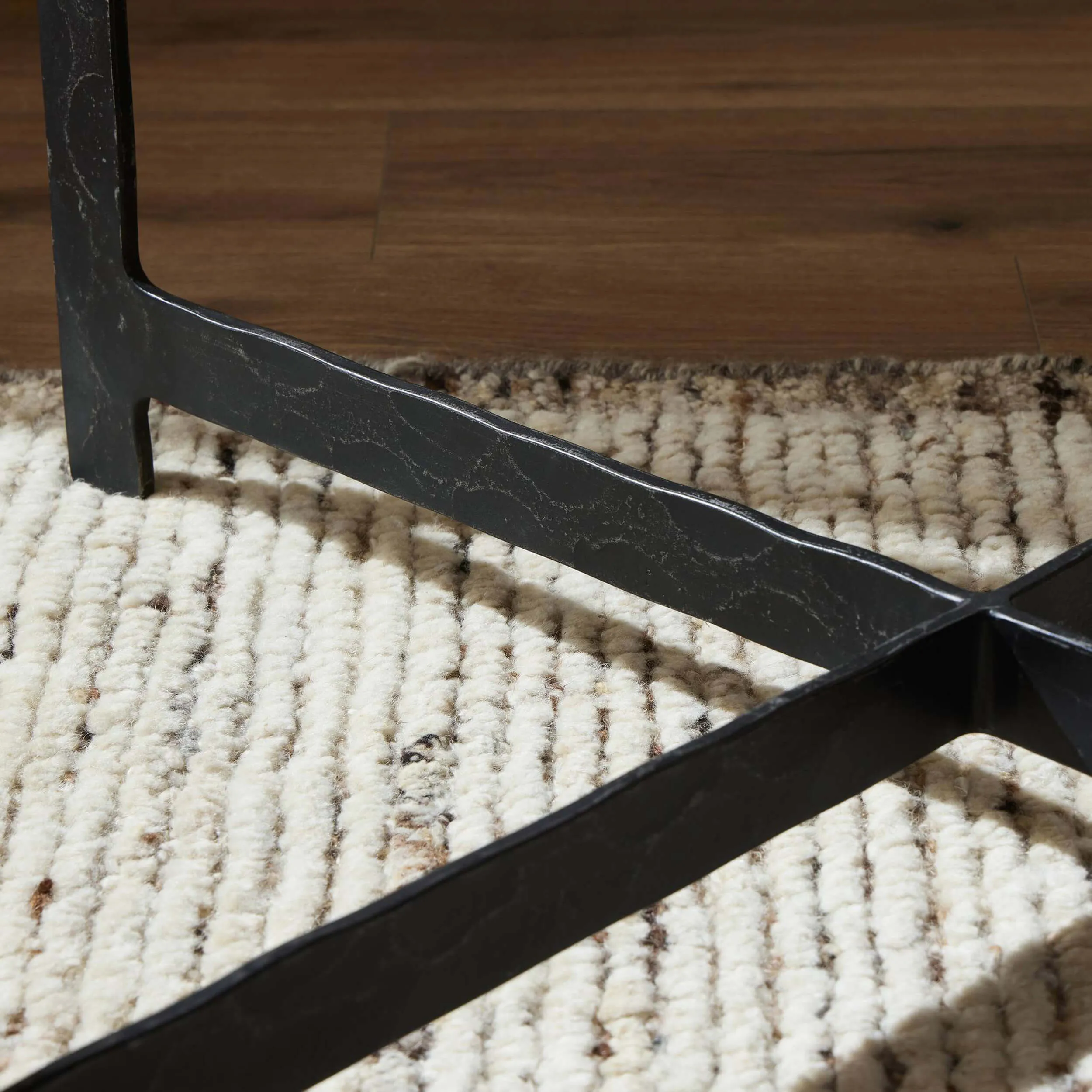 Hammered Iron End Table, White Marble/Hammered Black
