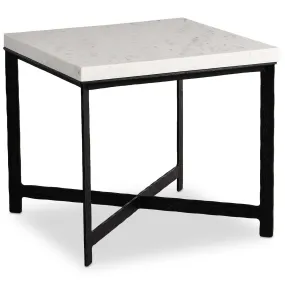 Hammered Iron End Table, White Marble/Hammered Black