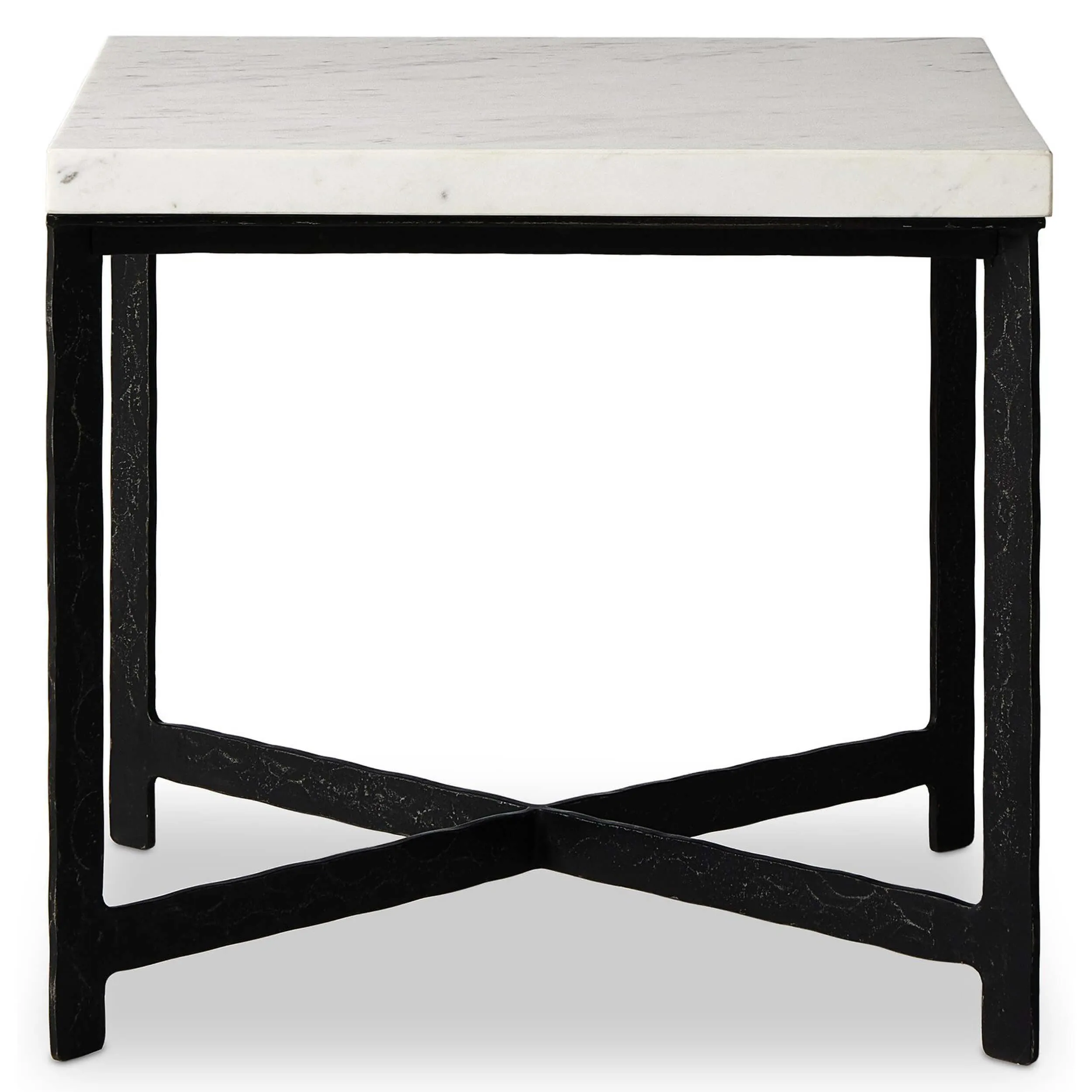 Hammered Iron End Table, White Marble/Hammered Black
