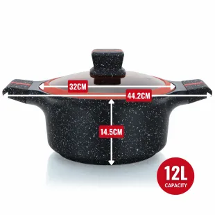 Herzberg HG-RSCAS32: Granite-Coated Casserole with Glass Lid - 24CM