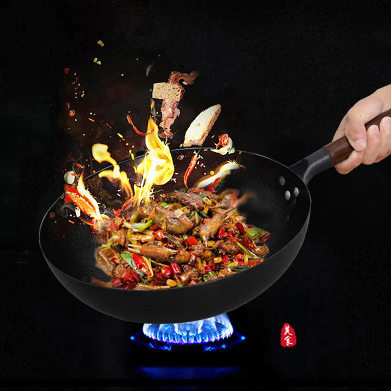 High Quality Traditional Cookware Iron Wok Non-stick Pan Non-coating Pan Kitchen Cookware
