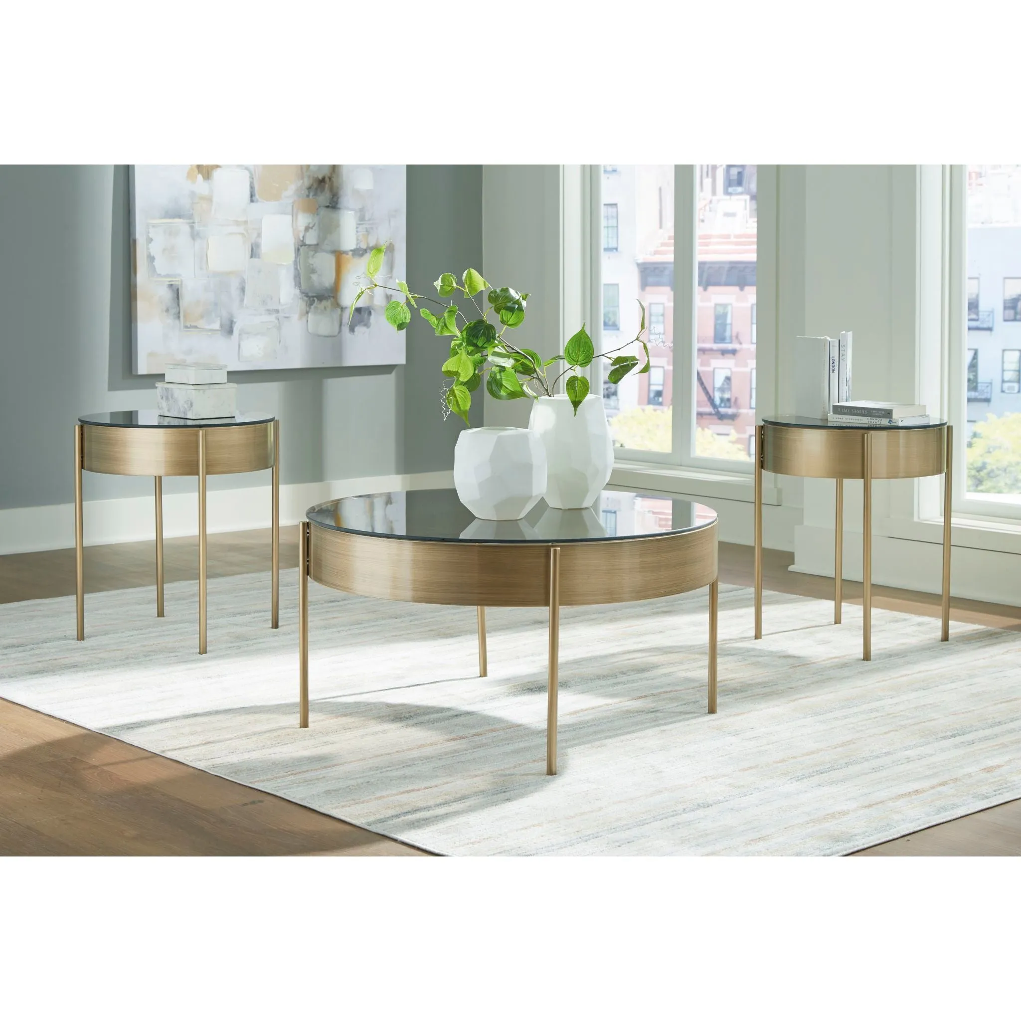 Jettaya 3 Pack Tables - Brushed Brass