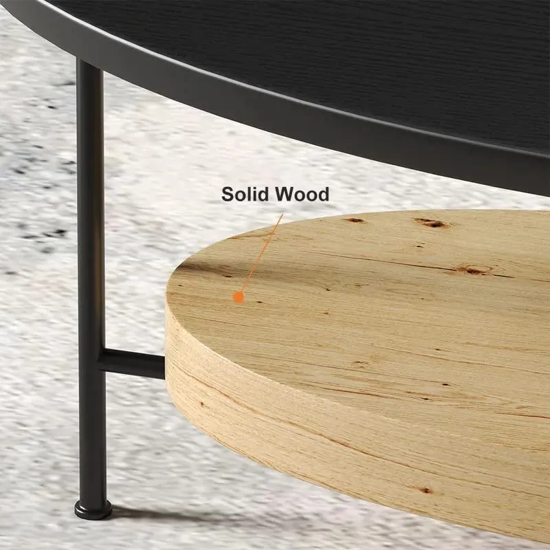 KOHINOOR DECOR 39" Modern Black & Natural Coffee Table with Storage Shelf Light Wood and Metal |Merino Laminate with Hettich|
