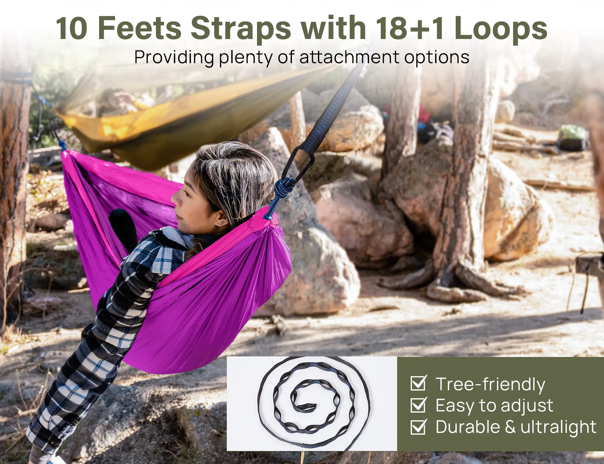 Kootek Camping Hammock Double & Single Portable Hammocks Camping Accessories for Outdoor, Indoor, Backpacking, Travel, Beach, Backyard, Patio, Hiking, Bright Violet & Pink