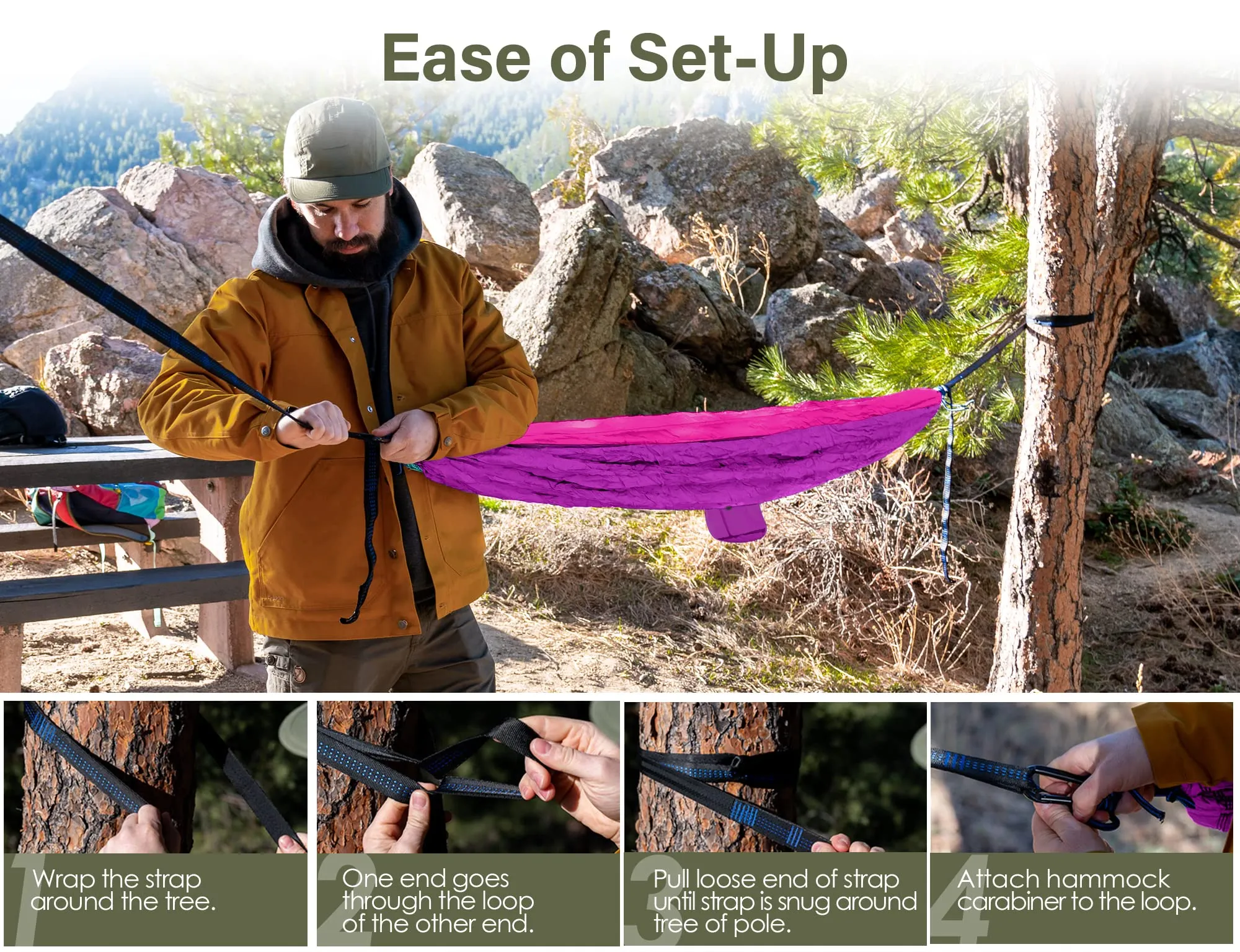 Kootek Camping Hammock Double & Single Portable Hammocks Camping Accessories for Outdoor, Indoor, Backpacking, Travel, Beach, Backyard, Patio, Hiking, Bright Violet & Pink