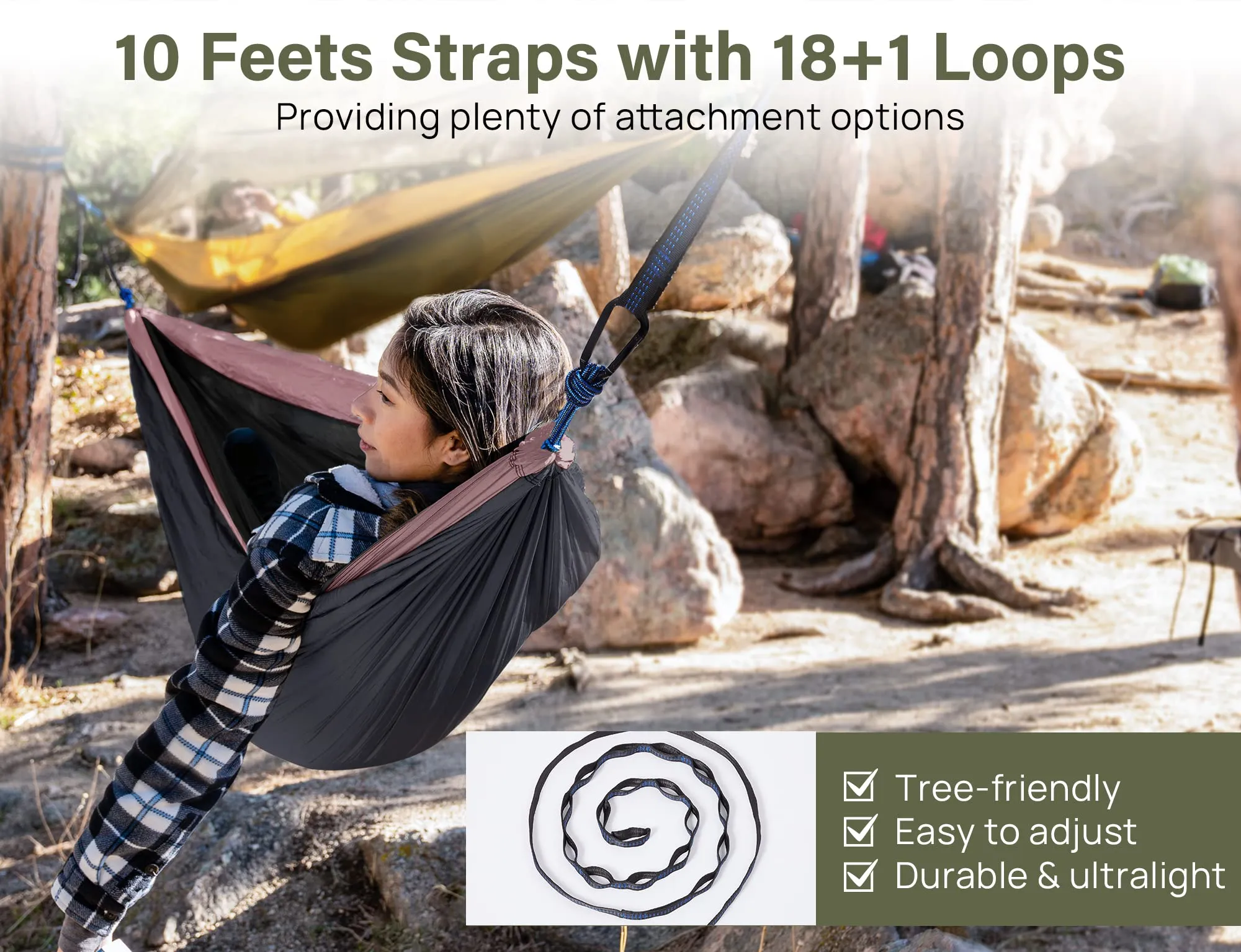 Kootek Camping Hammock Double Portable Hammocks with 2 Tree Straps, Lightweight Nylon Parachute Hammocks for Backpacking, Travel, Beach, Backyard, Patio, Hiking (Charcoal Grey & Rose, Large)