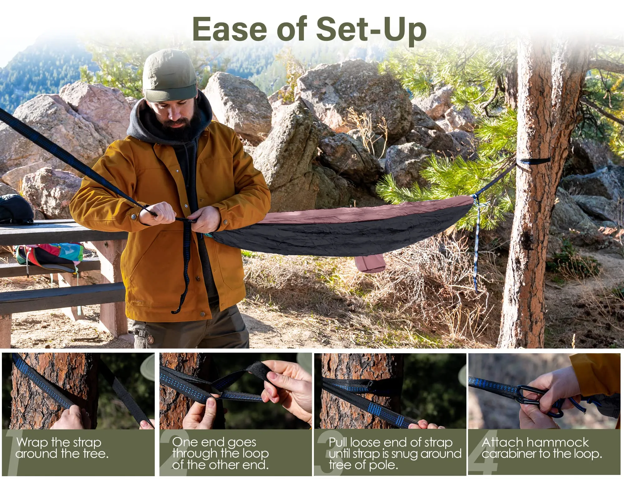 Kootek Camping Hammock Double Portable Hammocks with 2 Tree Straps, Lightweight Nylon Parachute Hammocks for Backpacking, Travel, Beach, Backyard, Patio, Hiking (Charcoal Grey & Rose, Large)