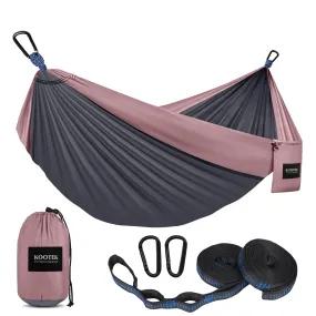 Kootek Camping Hammock Double Portable Hammocks with 2 Tree Straps, Lightweight Nylon Parachute Hammocks for Backpacking, Travel, Beach, Backyard, Patio, Hiking (Charcoal Grey & Rose, Large)