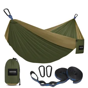 Kootek Camping Hammock Double Portable Hammocks with 2 Tree Straps, Lightweight Nylon Parachute Hammocks for Backpacking, Travel, Beach, Backyard, Patio, Hiking (Olive & Dark Khaki, Large)