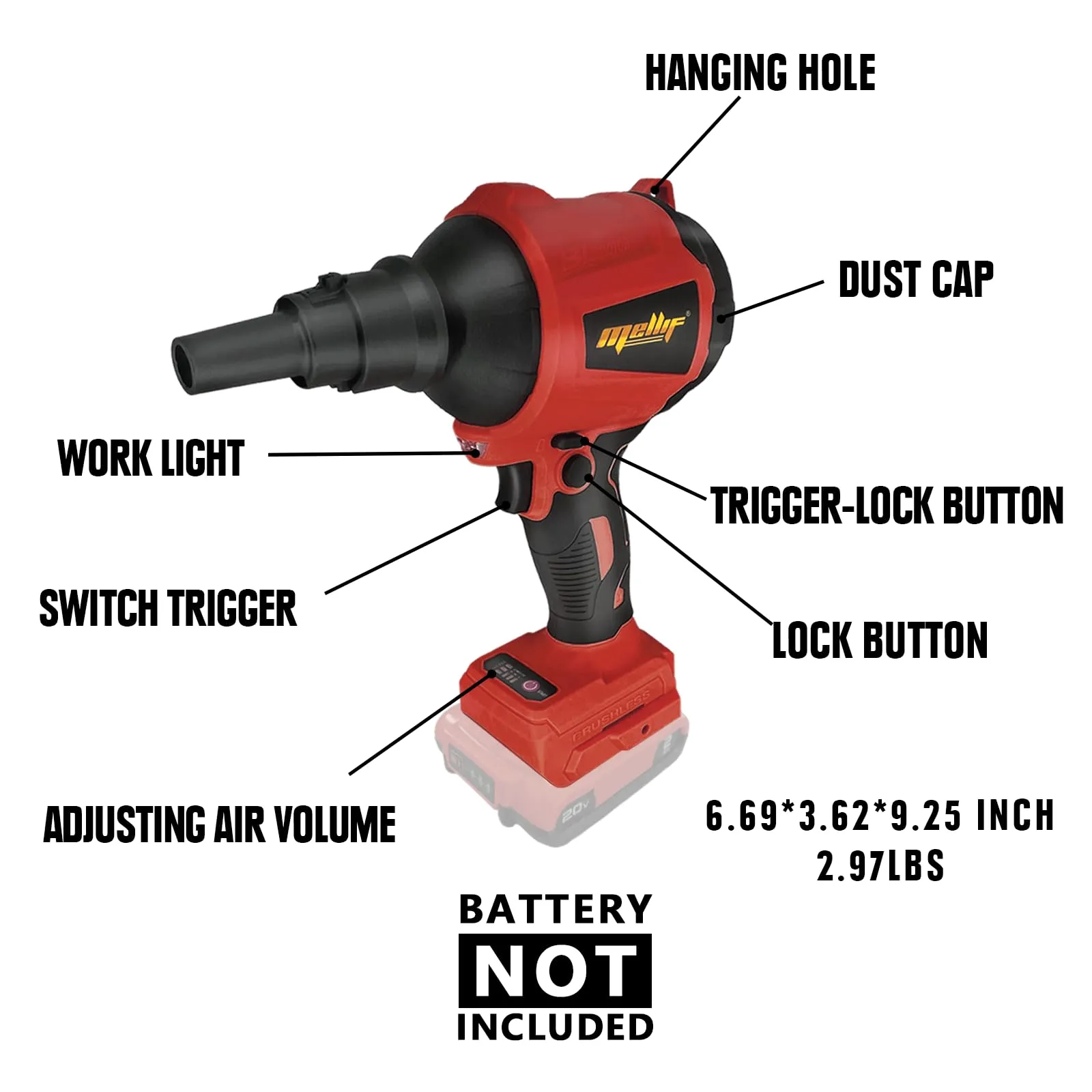 Mellif High Volume Compressed Air Duster Compatible with Milwaukee M18 18V Battery (Battery NOT Included)