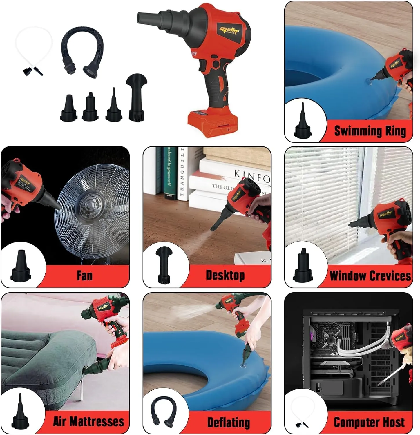 Mellif High Volume Compressed Air Duster Compatible with Milwaukee M18 18V Battery (Battery NOT Included)