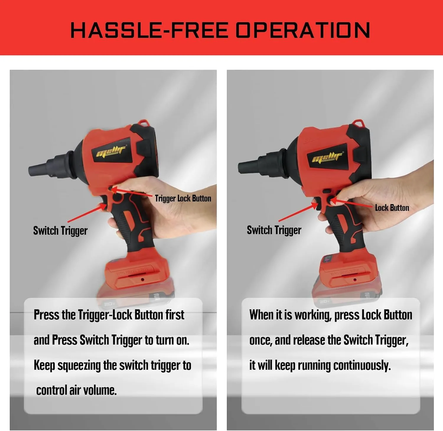 Mellif High Volume Compressed Air Duster Compatible with Milwaukee M18 18V Battery (Battery NOT Included)