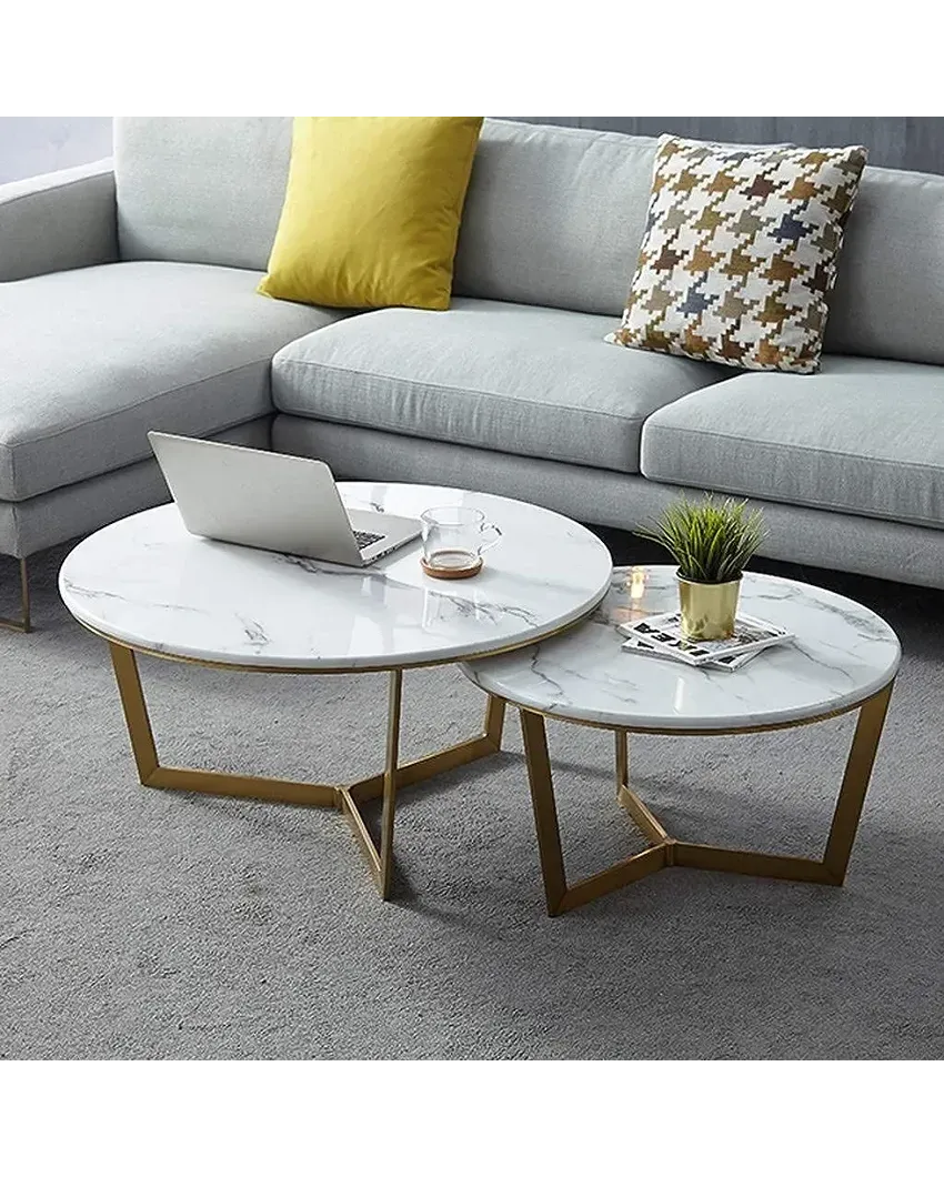 Metal Tube Triangular Centre Nesting Tables | Set of 2