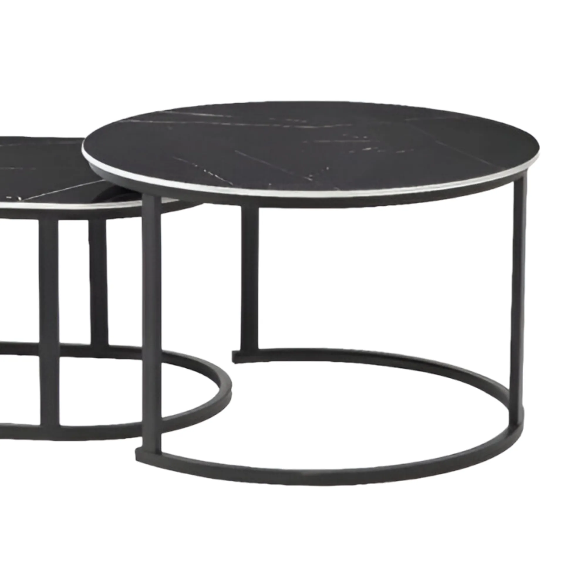 Nesting Living Room Oval And Round Side Coffee Tables With Steel Frame CT-25-5 Black
