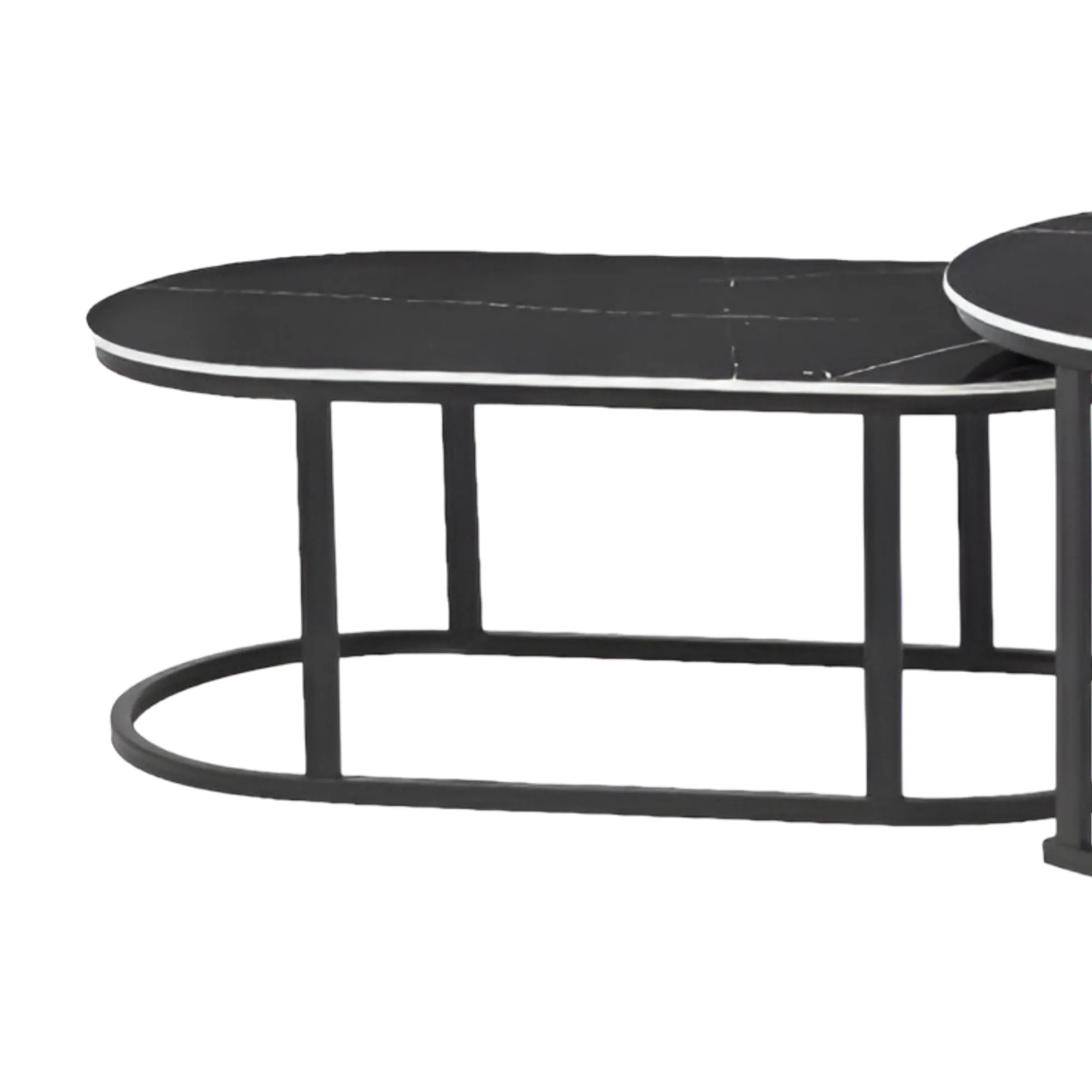 Nesting Living Room Oval And Round Side Coffee Tables With Steel Frame CT-25-5 Black
