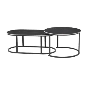Nesting Living Room Oval And Round Side Coffee Tables With Steel Frame CT-25-5 Black