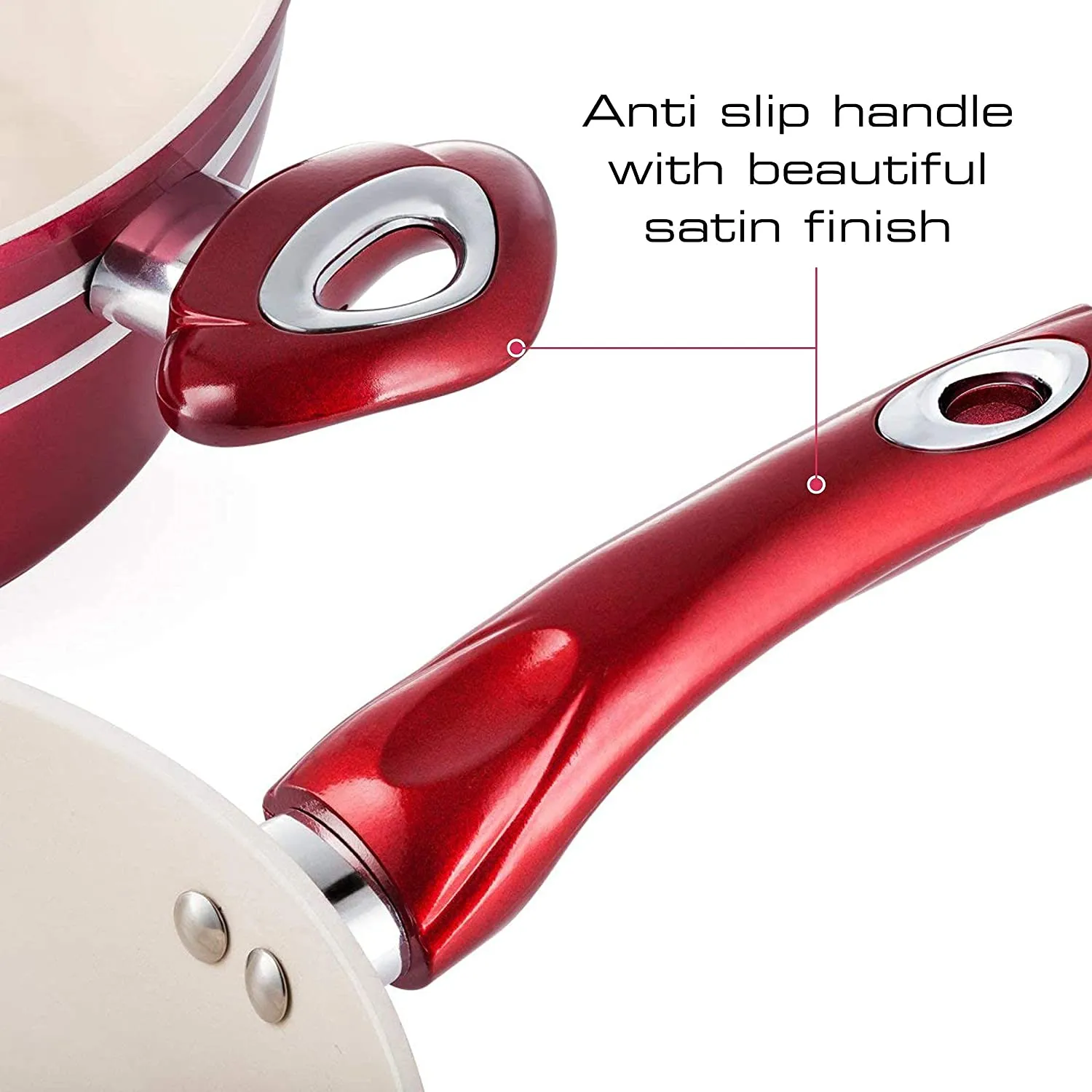 Nonstick Pots and Pans Set Professional Grade 11 Piece Red and Cream
