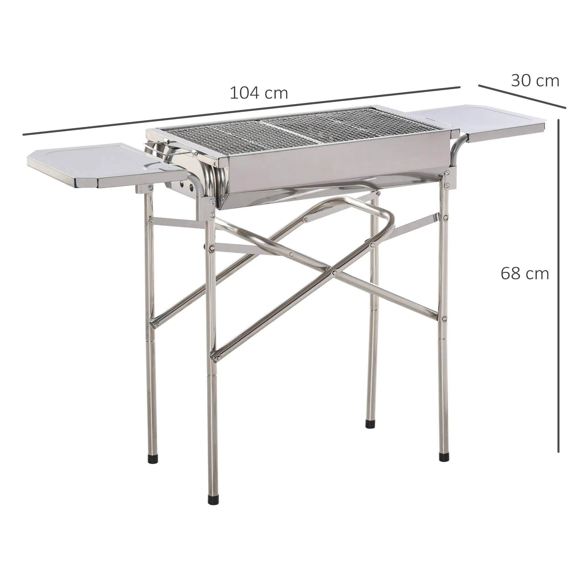 Outsunny Large Stainless Steel Charcoal BBQ Grill - Silver