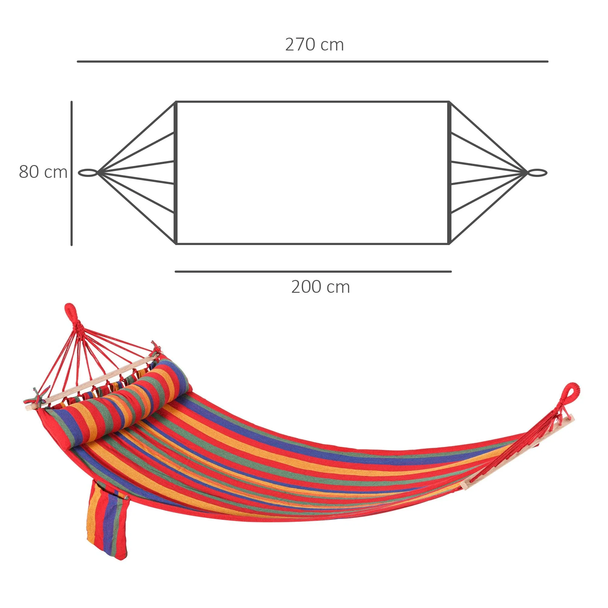 Outsunny Portable Cotton Hammock with Headrest - Multi Colour