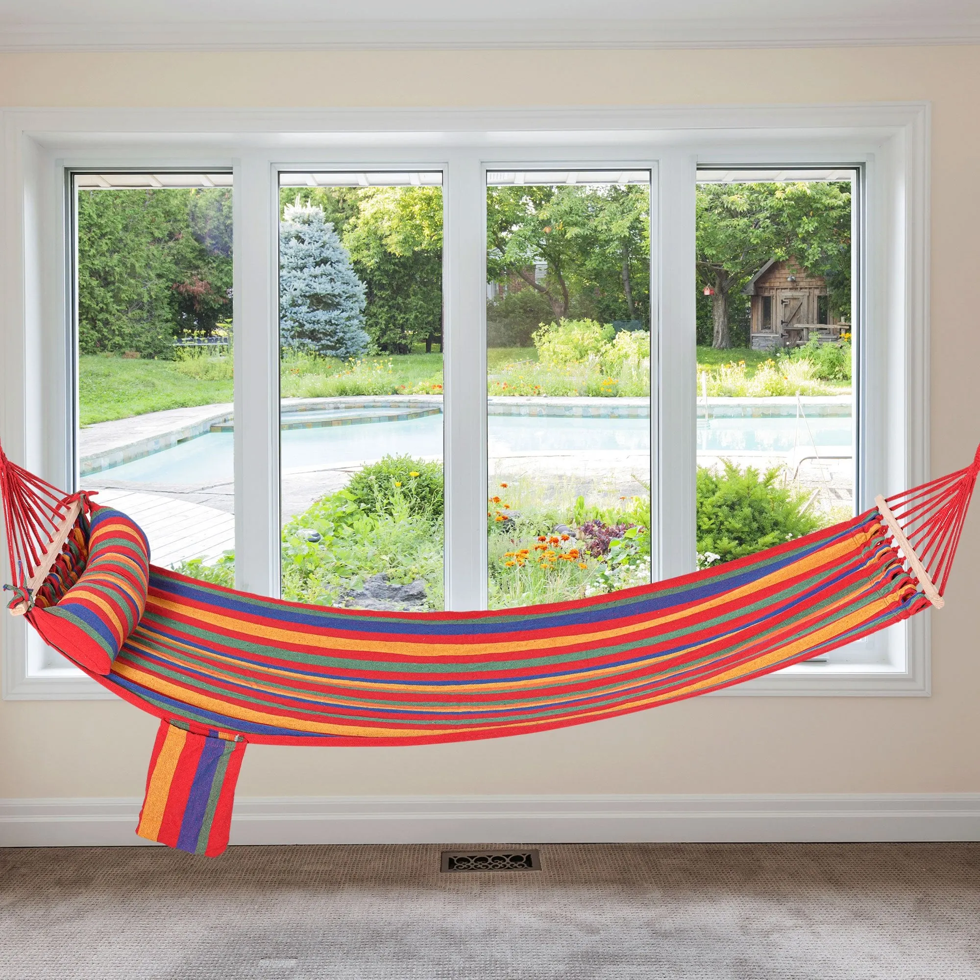 Outsunny Portable Cotton Hammock with Headrest - Multi Colour