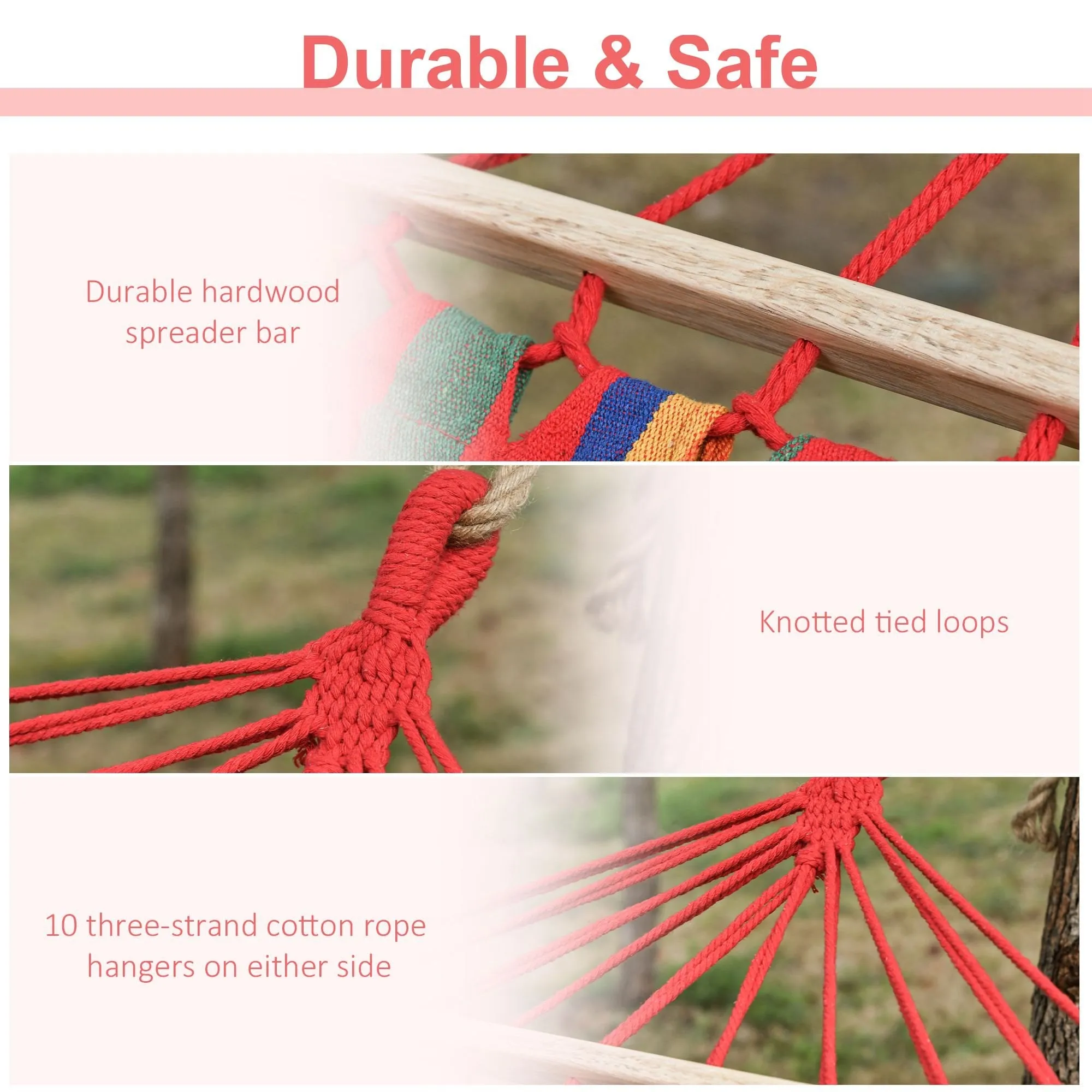 Outsunny Portable Cotton Hammock with Headrest - Multi Colour