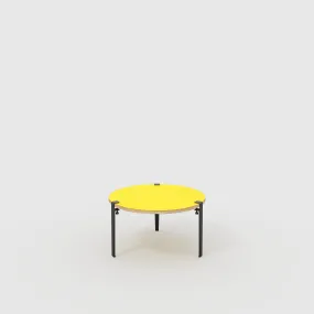 Plywood Round Coffee Table with Black Tiptoe Legs - Formica Chrome Yellow - 800(dia) x 430(h)