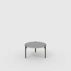 Plywood Round Coffee Table with Black Tiptoe Legs - Formica Tornado Grey - 800(dia) x 430(h)