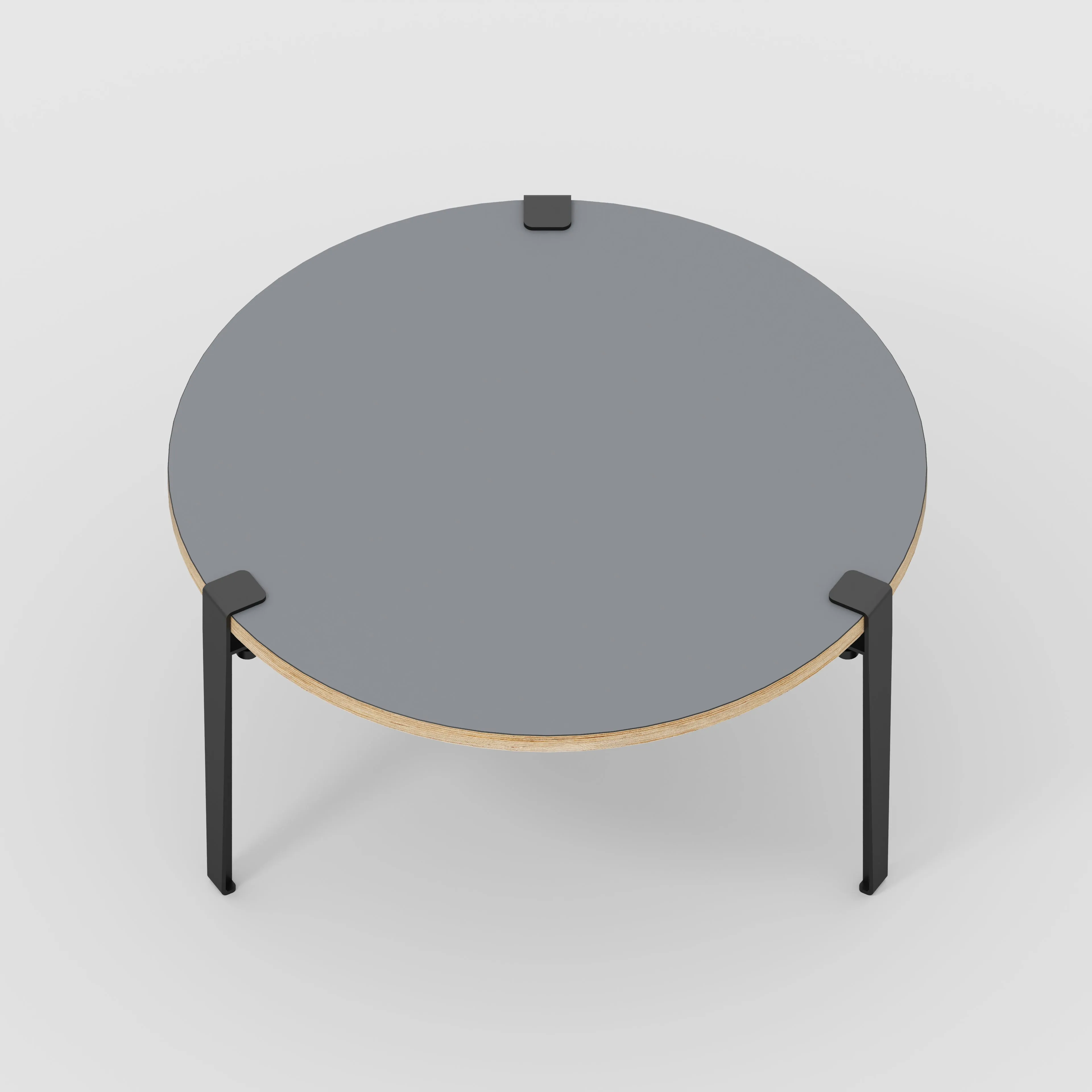 Plywood Round Coffee Table with Black Tiptoe Legs - Formica Tornado Grey - 800(dia) x 430(h)