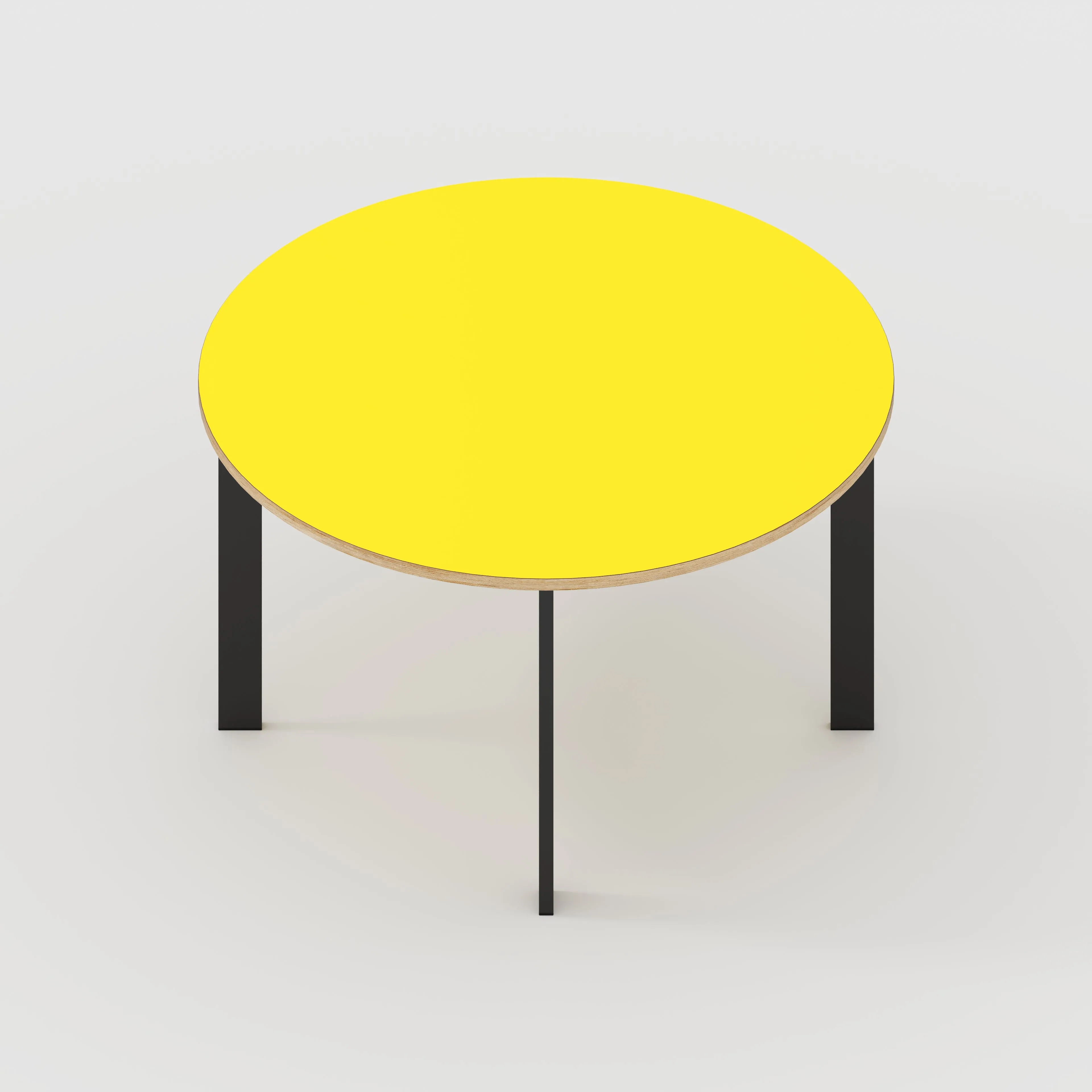 Plywood Round Table with Black Rectangular Single Pin Legs - Formica Chrome Yellow - 1200(dia) x 735(h)