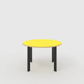 Plywood Round Table with Black Rectangular Single Pin Legs - Formica Chrome Yellow - 1200(dia) x 735(h)