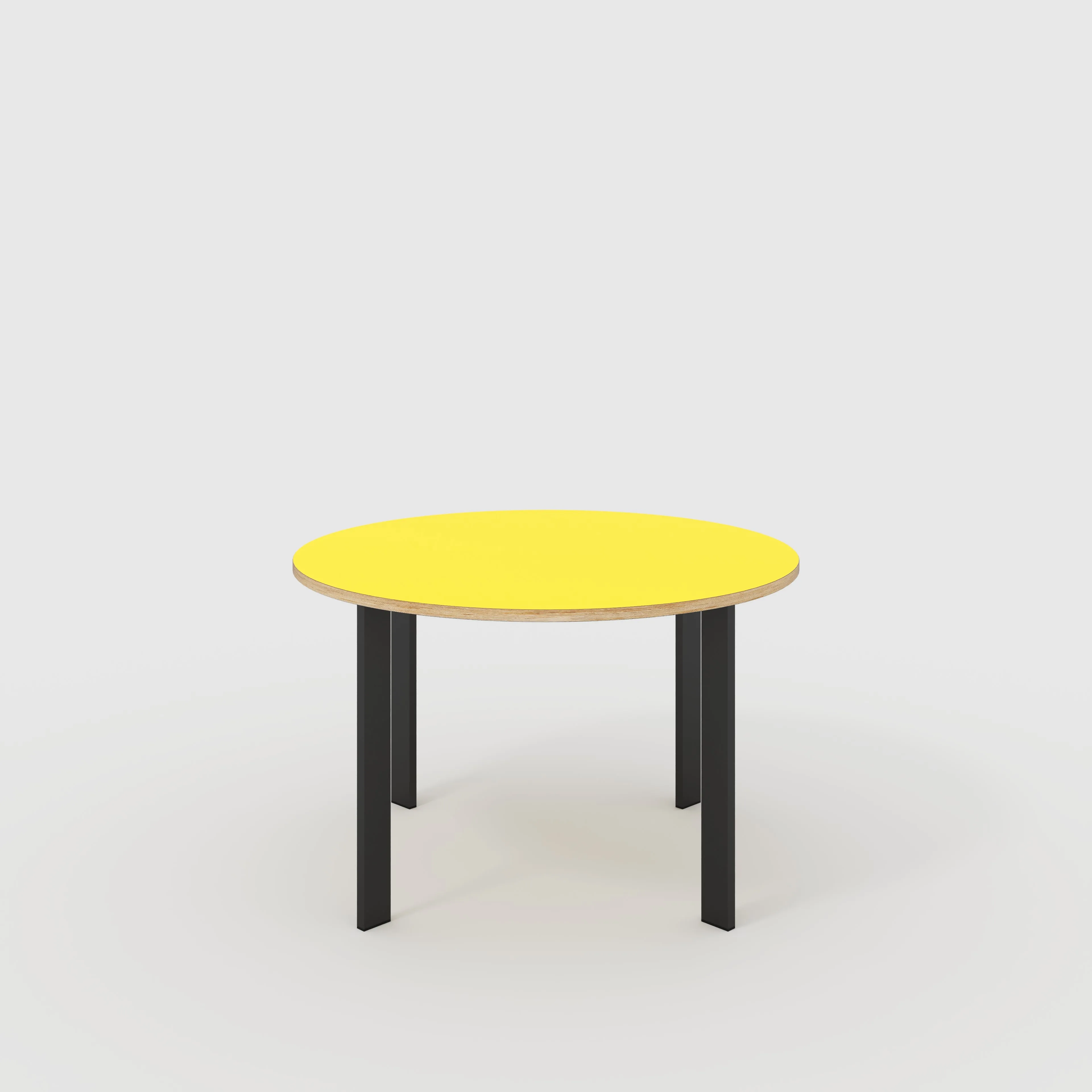 Plywood Round Table with Black Rectangular Single Pin Legs - Formica Chrome Yellow - 1200(dia) x 735(h)
