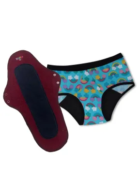Rash-Free Period Panty & Reusable Sanitary Pads Combo | Skin-Friendly | Antimicrobial Lining | Lasts Up To 1.5 Years | Leakproof & Stain-Free | Rainbow Panty & Assorted Pad